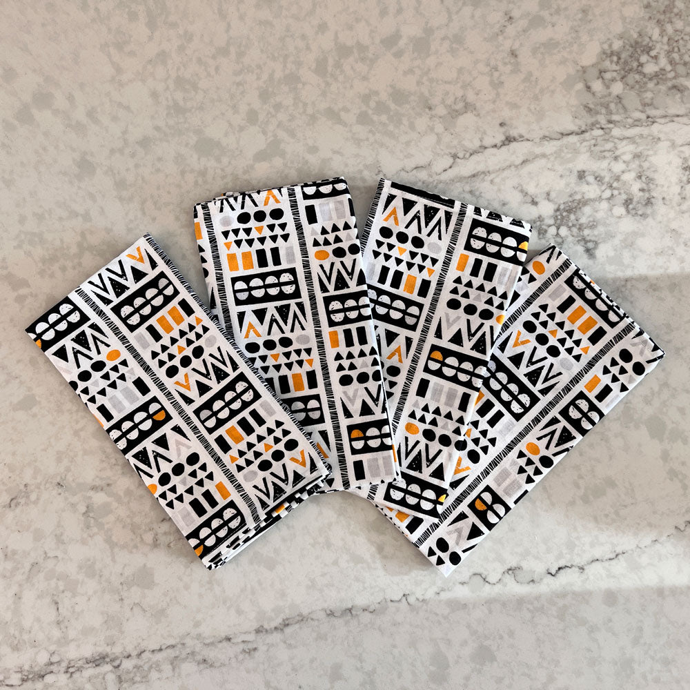 Cloth Dinner Napkins (White/Black/Orange)