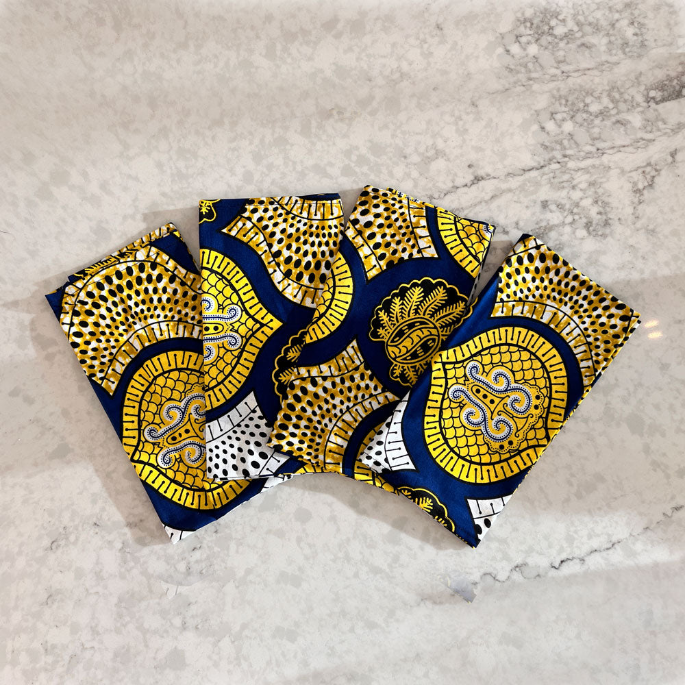 Cloth Dinner Napkins (Navy Blue & Yellow)
